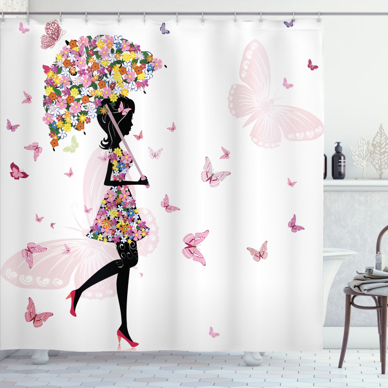 Floral Umbrella Dress Shower Curtain