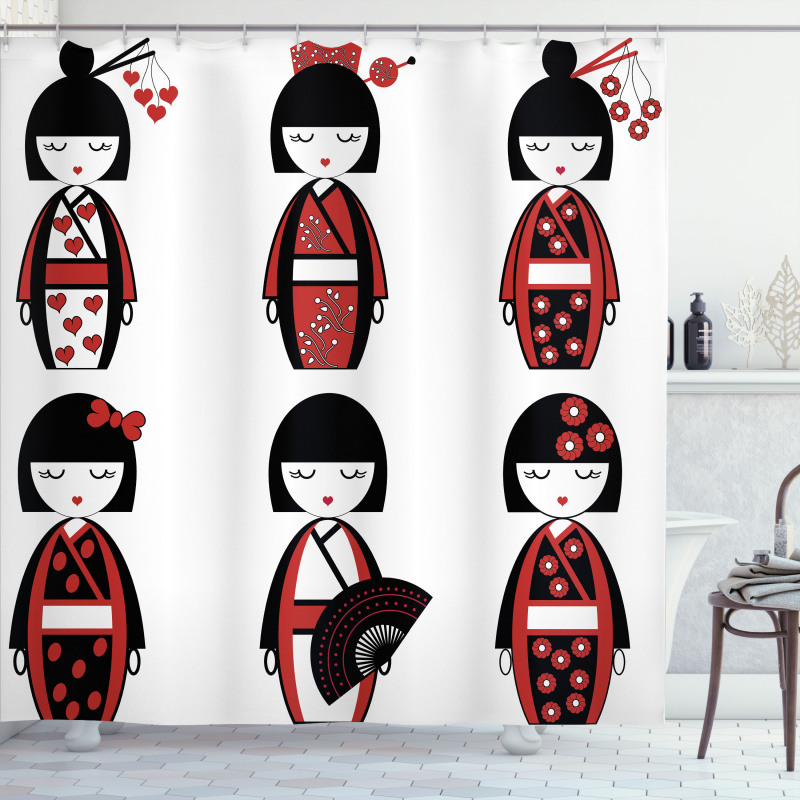 Geisha Dolls Folkloric Shower Curtain