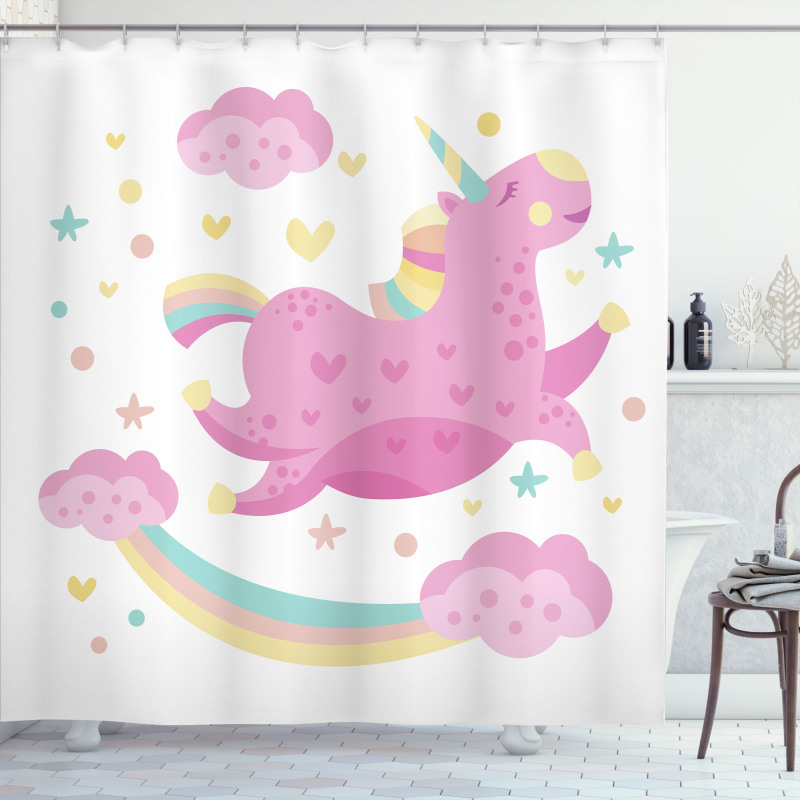 Unicorn with Star Rainbow Shower Curtain