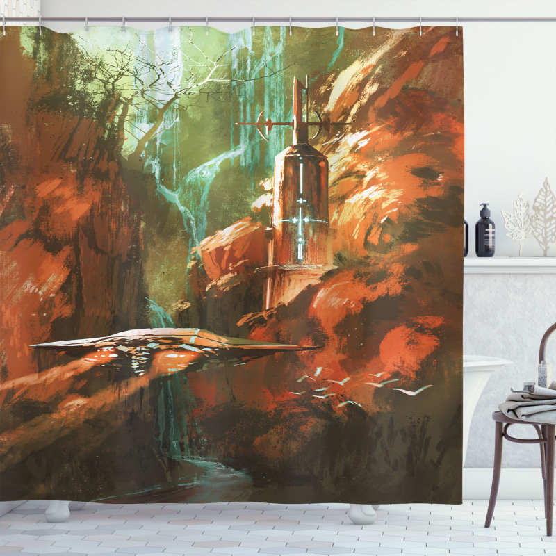 Spaceship in Canyon Shower Curtain