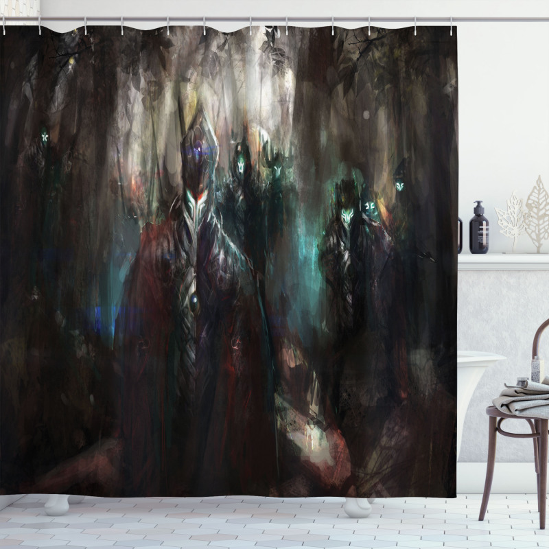 Dark Forest Robots Shower Curtain