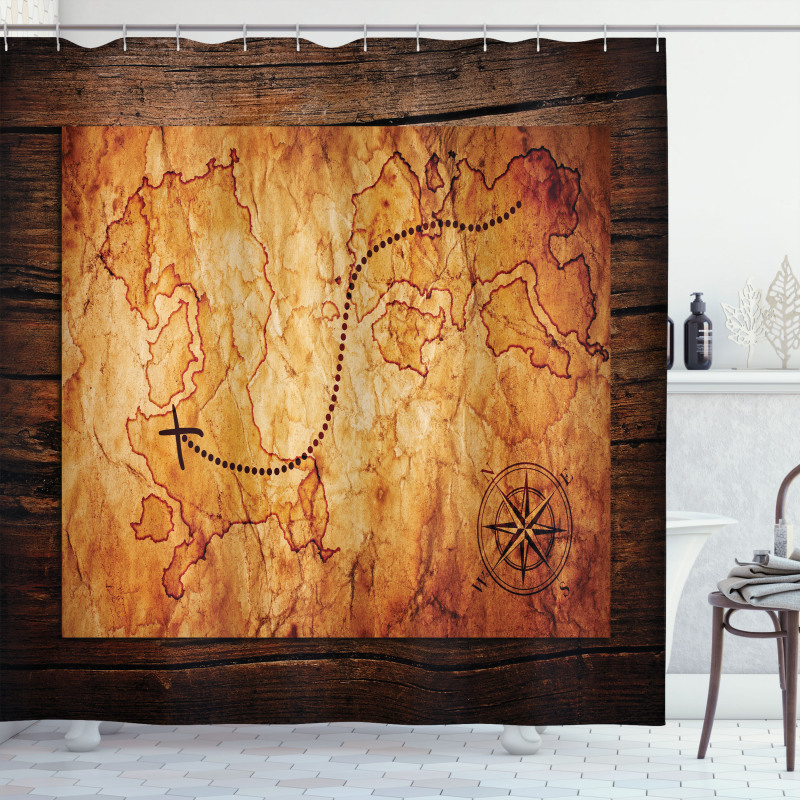 Antique Map Wooden Wall Shower Curtain