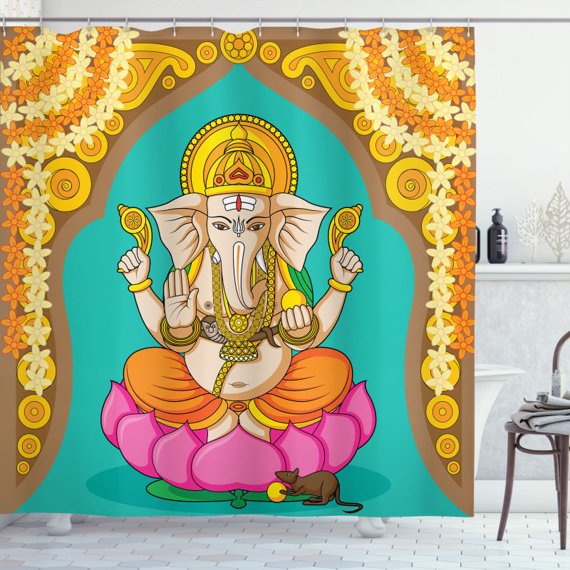 Elephant Figure Orient Lotus Shower Curtain