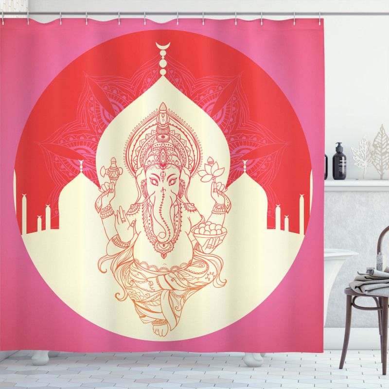 Elephant and Building Yoga Shower Curtain