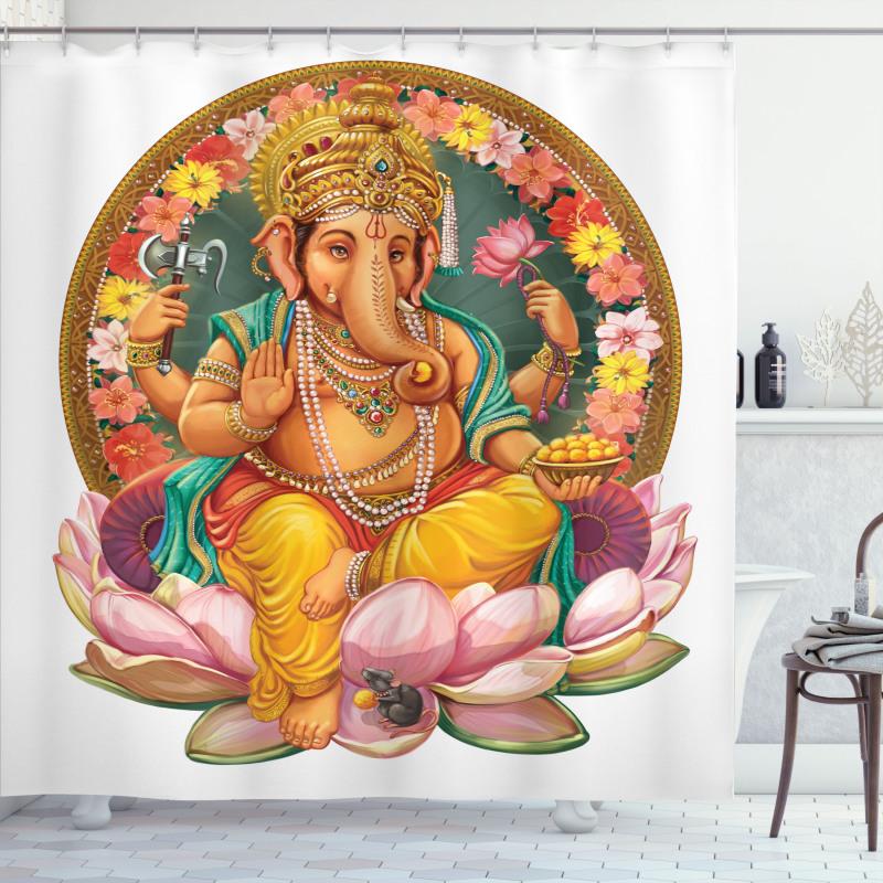 Elephant Figure in a Lotus Shower Curtain