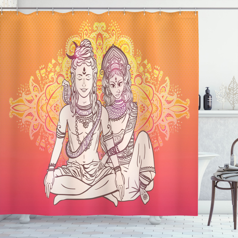 Asian Oriental Artful Motif Shower Curtain