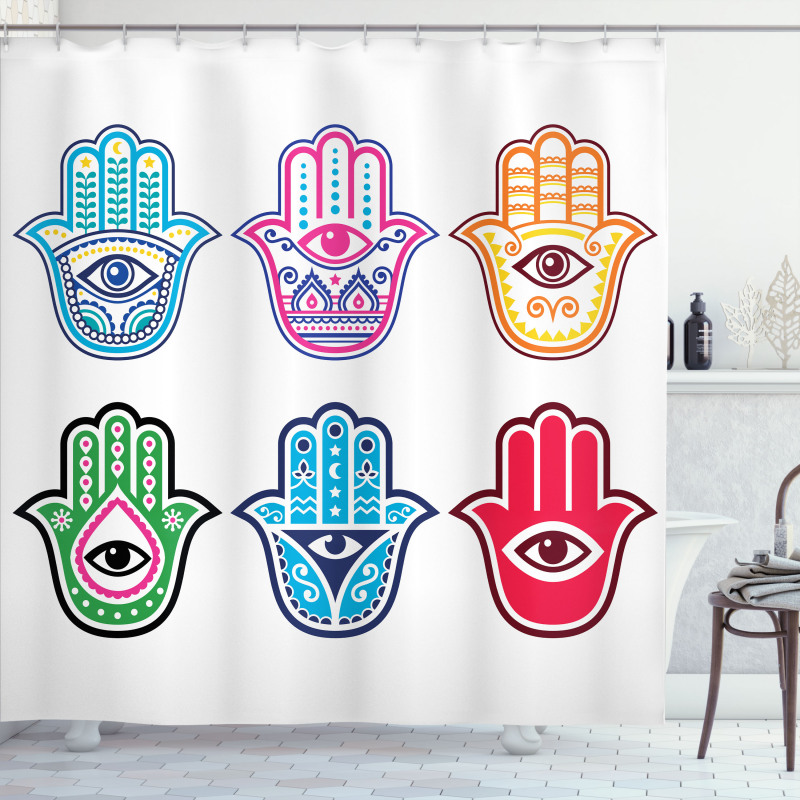 Colorful Hand Third Eye Shower Curtain