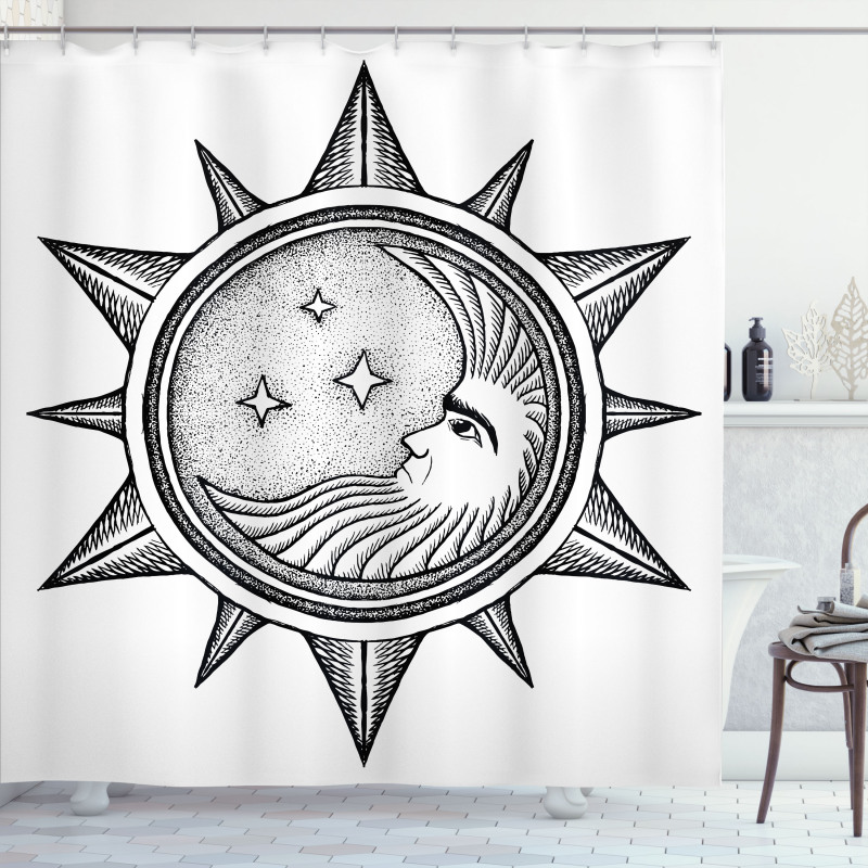 Moon with Stars in Sun Shower Curtain