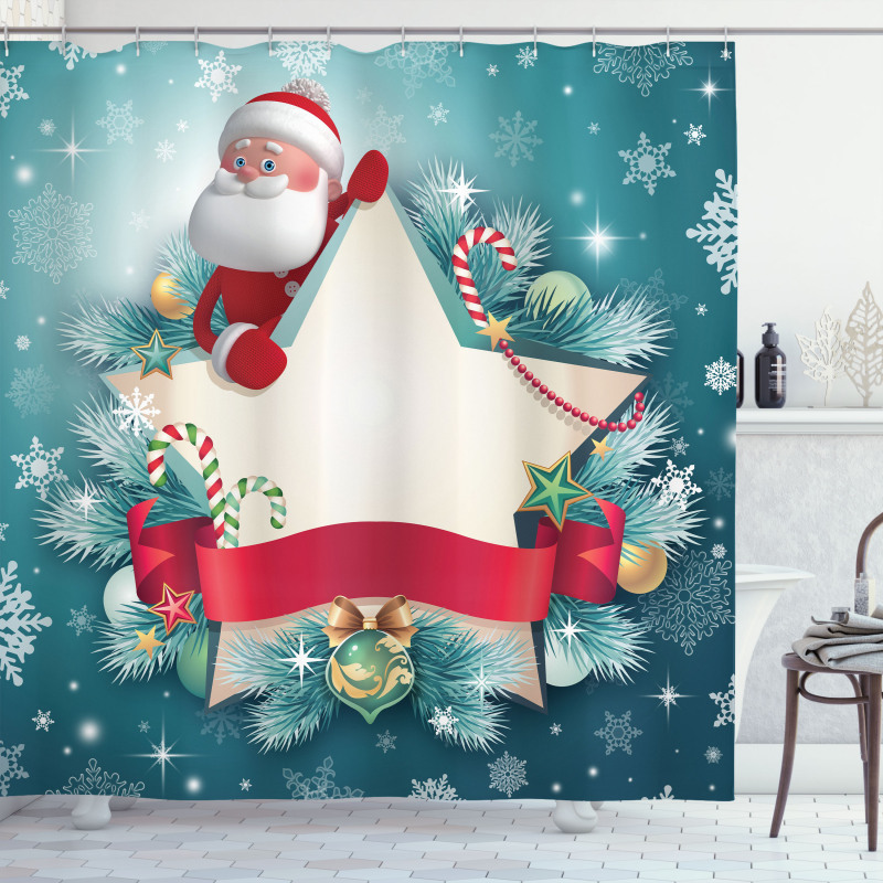 Santa Star Snowflake Shower Curtain