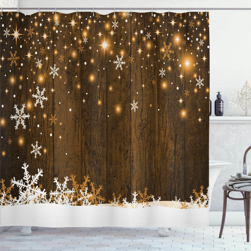 Wood and Snowflakes Shower Curtain