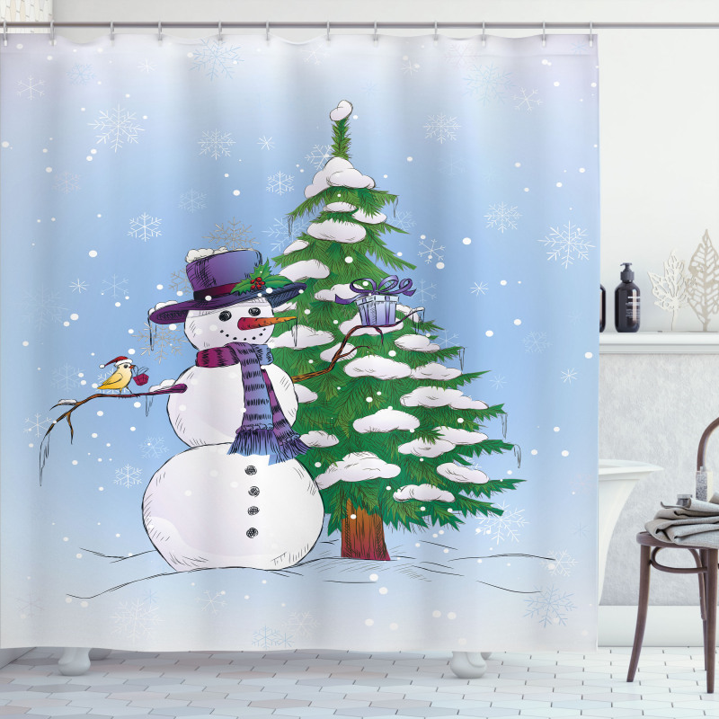 Snowman and Tree Shower Curtain