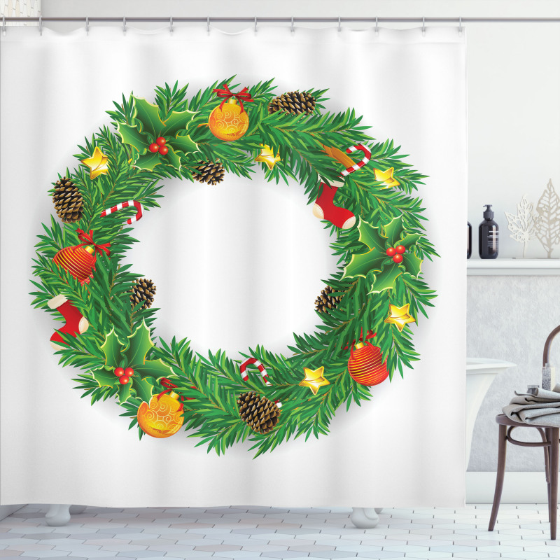 Evergreen Wreath Art Shower Curtain