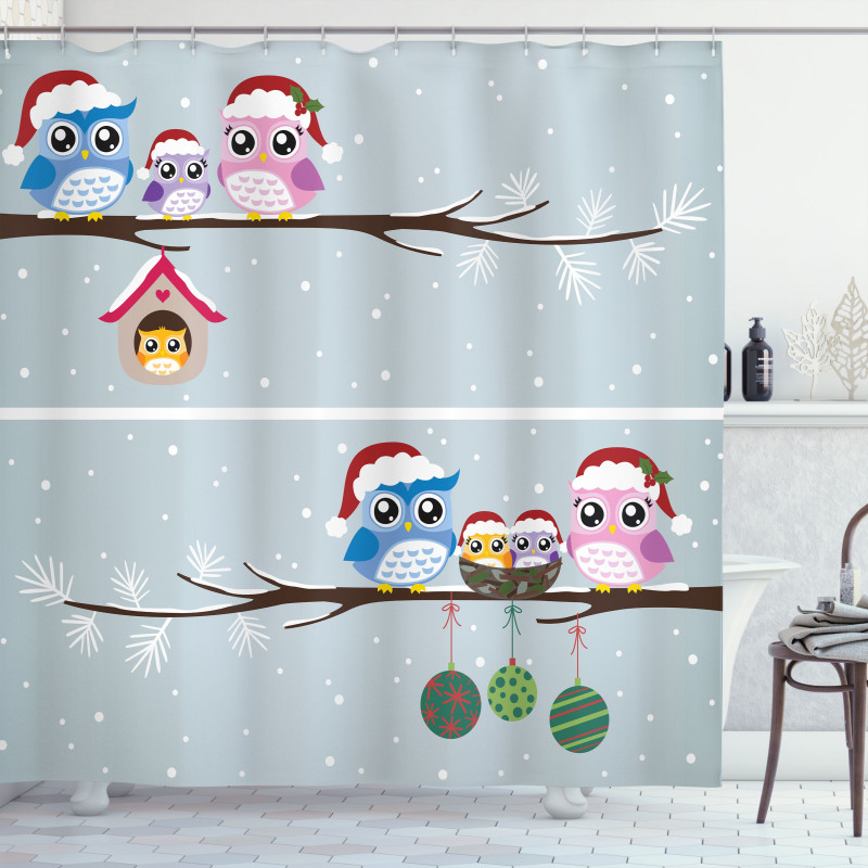 Owls with Santa Hats Shower Curtain