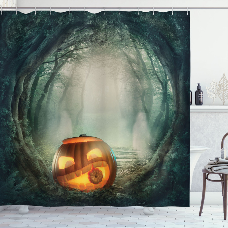 Pumpkin Enchanted Forest Shower Curtain