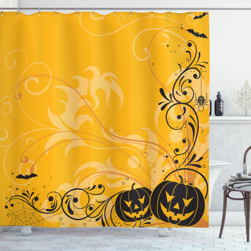 Pumpkins Bats Halloween Shower Curtain