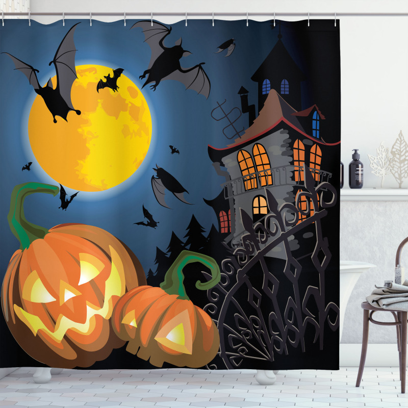Moon Pumpkin Shower Curtain