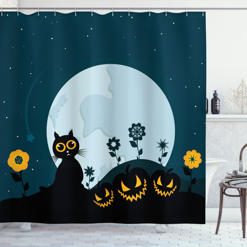 Kitty Under Moon Shower Curtain