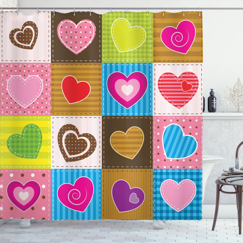 Love Heart Patchwork Shower Curtain