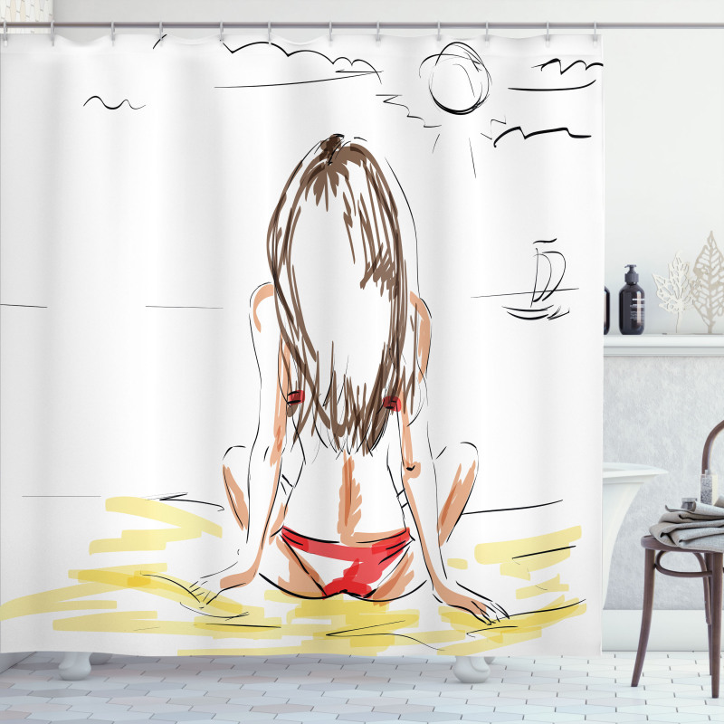 Sketch Beach Summer Shower Curtain