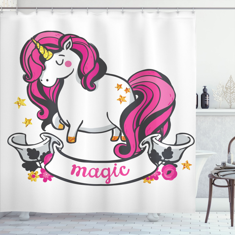 Unicorn with Pink Hair Shower Curtain