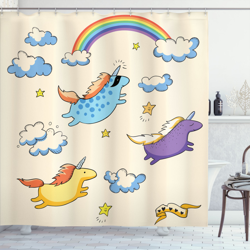Pastel Flying Pony Art Shower Curtain