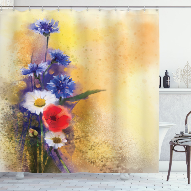 Poppy Chamomile Spring Shower Curtain