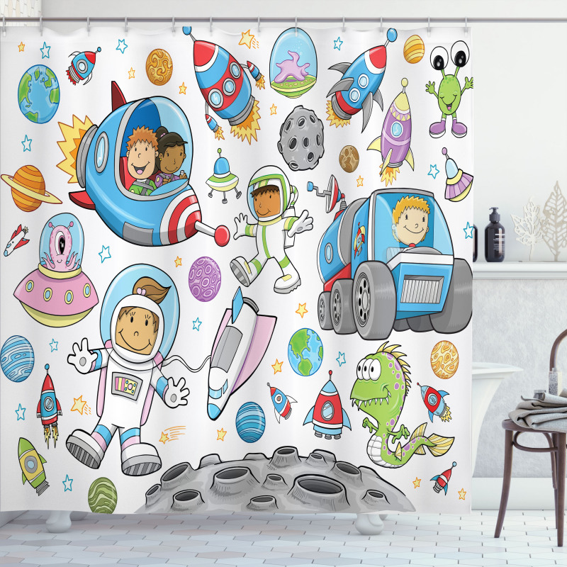 Space Kids Rocket Shower Curtain