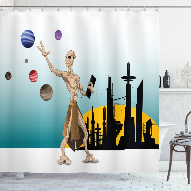 Alien Planets Galaxy Shower Curtain