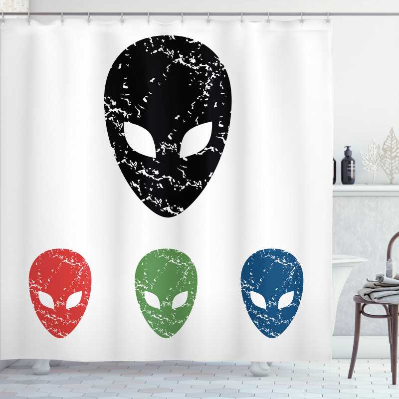 Grunge Alien Heads Art Shower Curtain