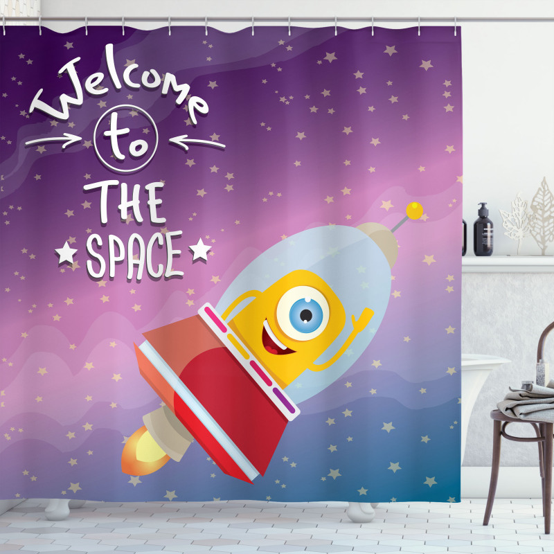 Spaceship Alien Kids Shower Curtain