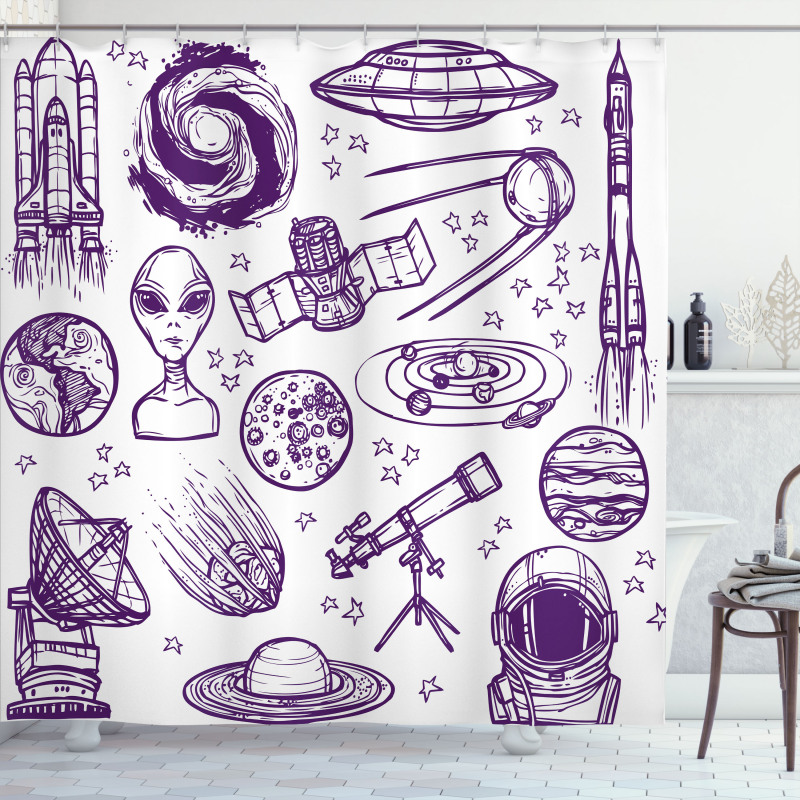 Sketch Alien Planet Art Shower Curtain