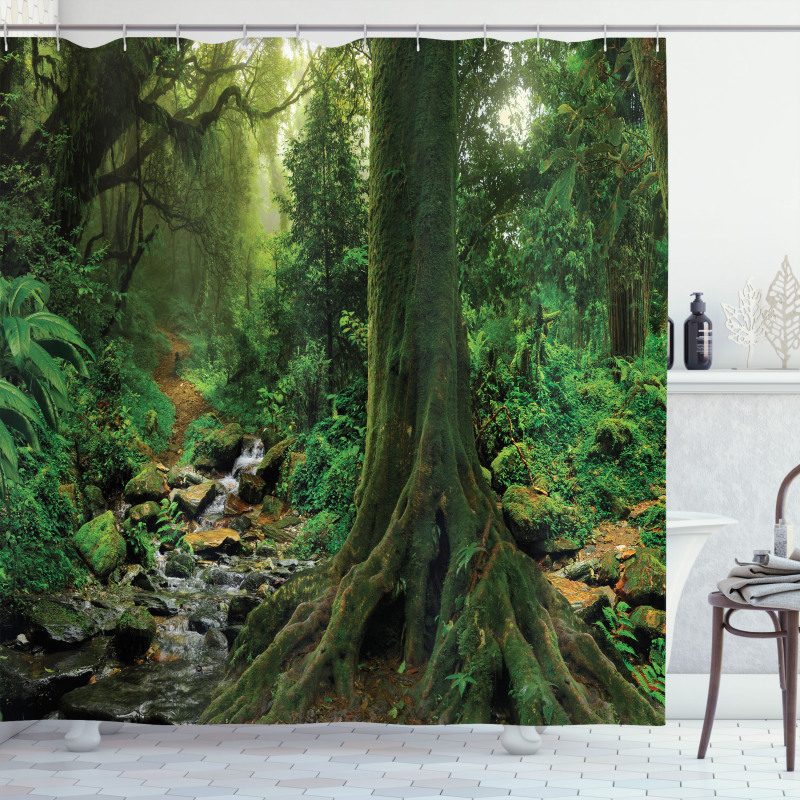 Moss on Trees Stream Shower Curtain