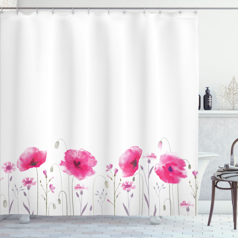 Pink Poppy Flowers Art Shower Curtain
