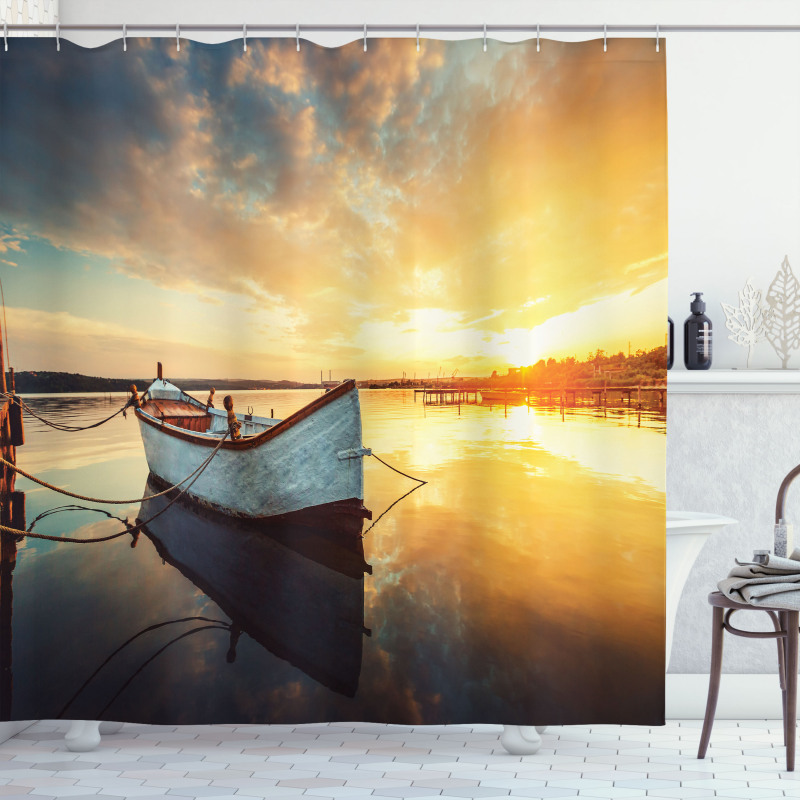 Sunset at Harbor Boat Shower Curtain