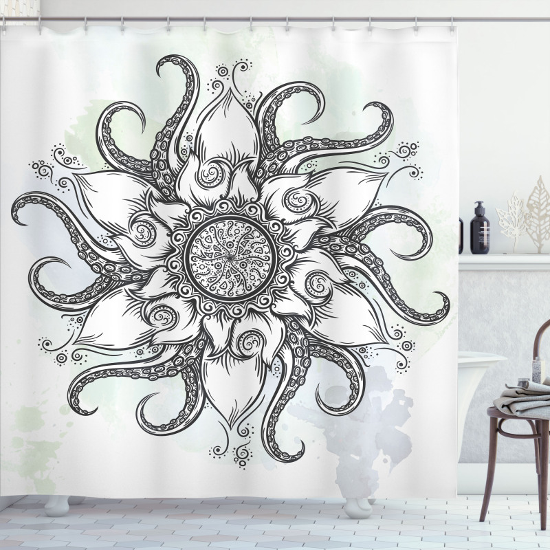 Drawn Mandala Flower Shower Curtain