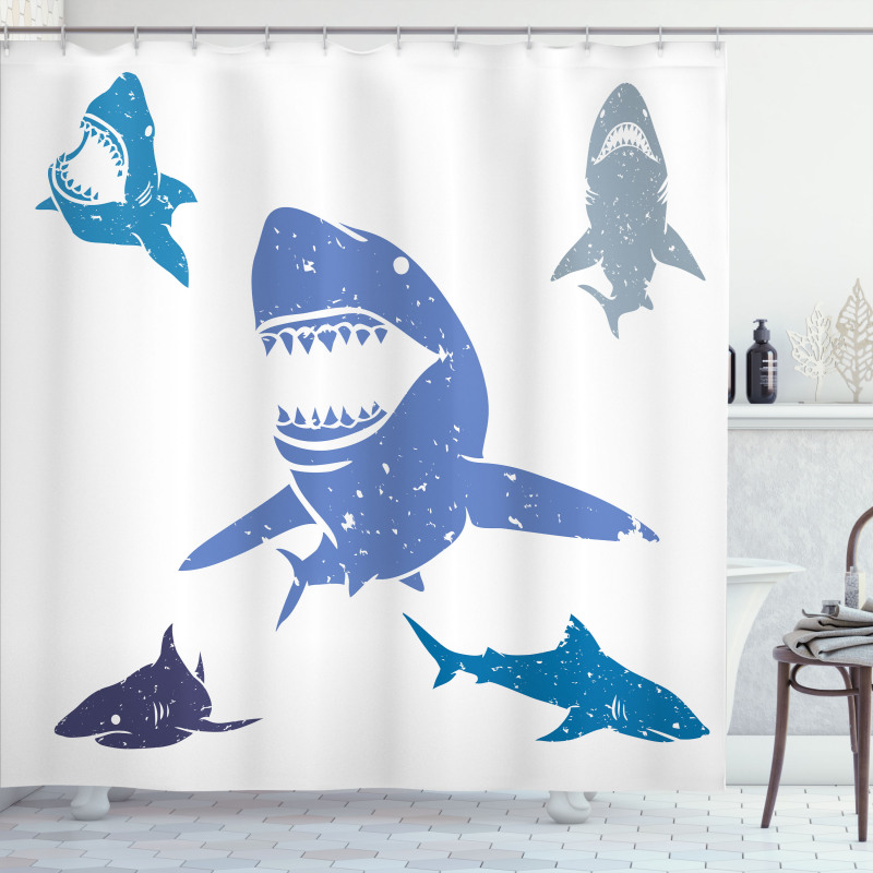 Grunge Sharks Wildlife Shower Curtain