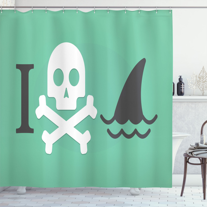 Skull Shark Marine Words Shower Curtain