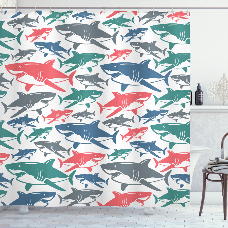 Colorful Shark Patterns Shower Curtain