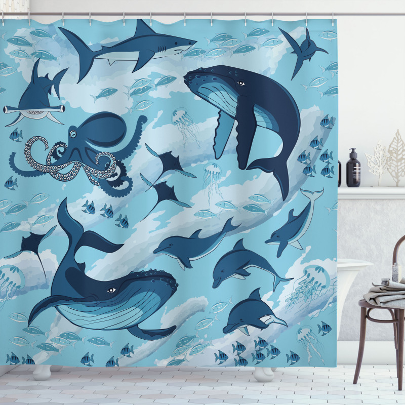 Dolphins Octopus Starfish Shower Curtain