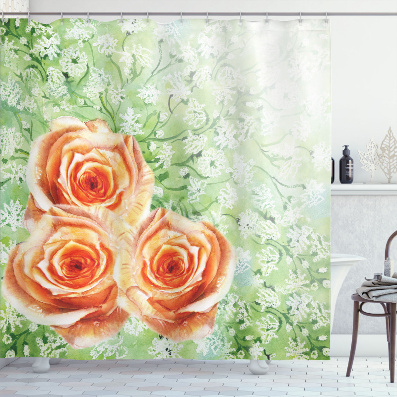 Watercolor Roses Shower Curtain