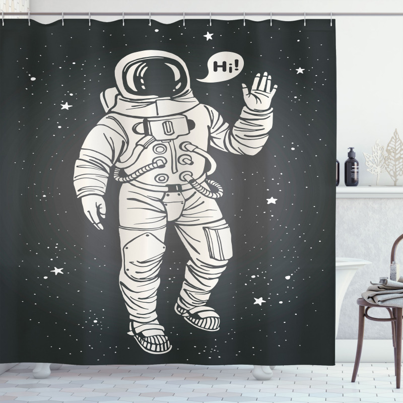 Cartoon Astronaut Space Shower Curtain