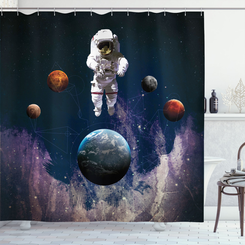 Planets Astronaut Space Shower Curtain
