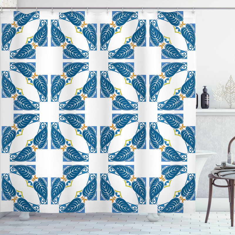 Moroccan Blue Leaves Shower Curtain