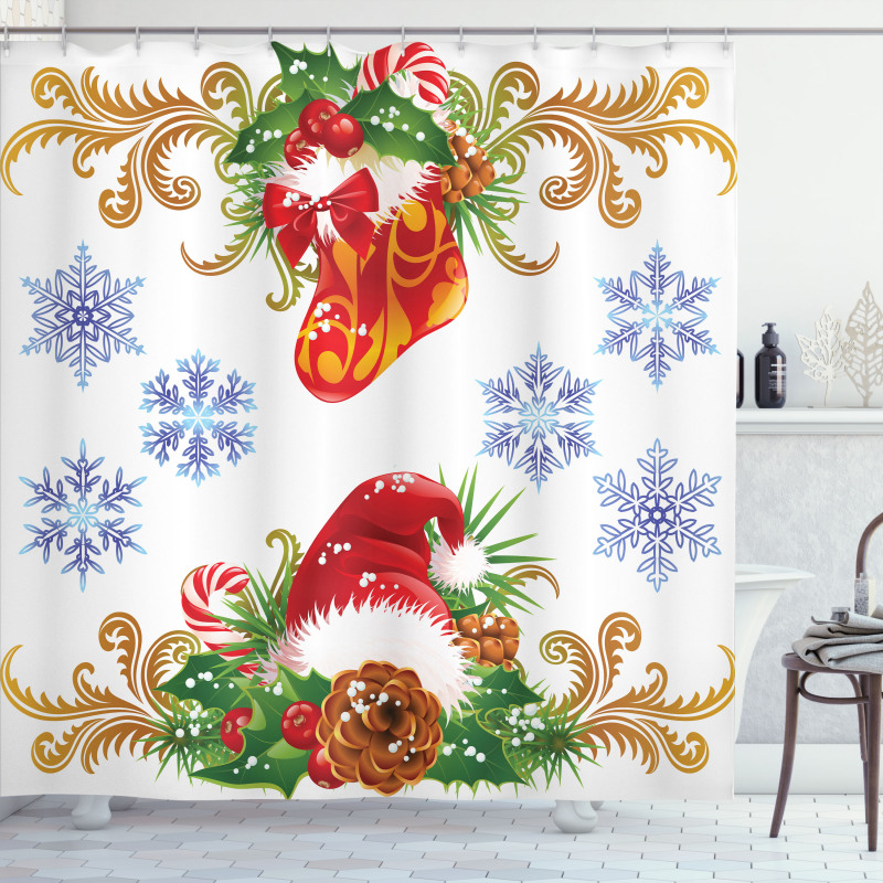 Stocking Santa Hat Shower Curtain