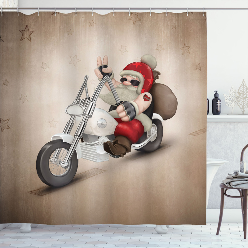 Cool Santa on Bike Shower Curtain