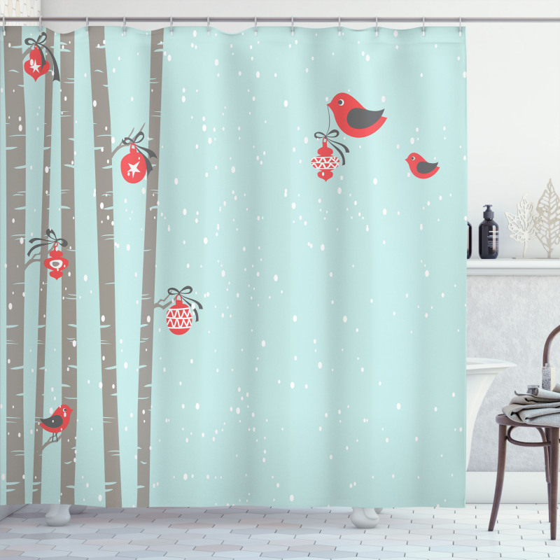 Red Bird Winter Shower Curtain