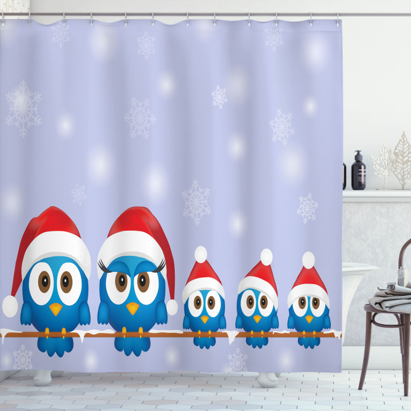 Fun Birds Santa Hats Shower Curtain