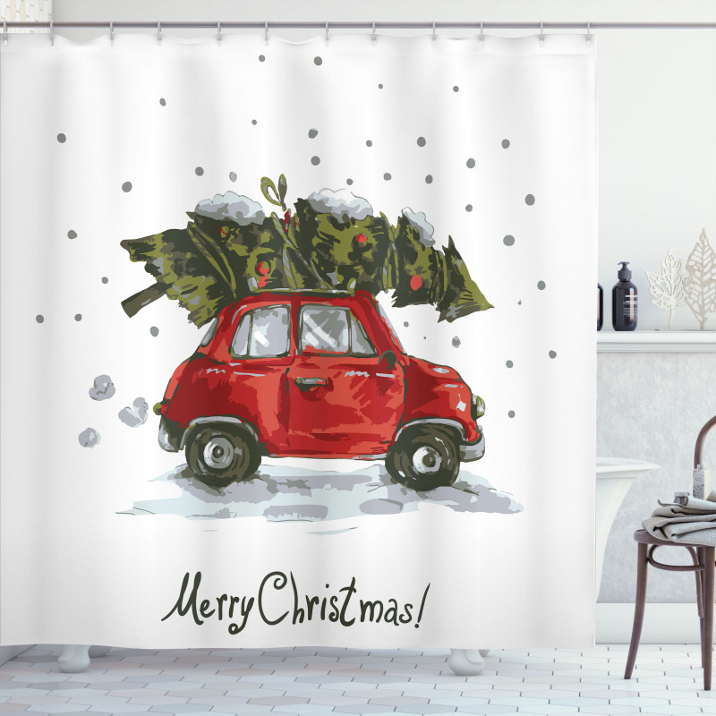 Retro Car with Tree Shower Curtain