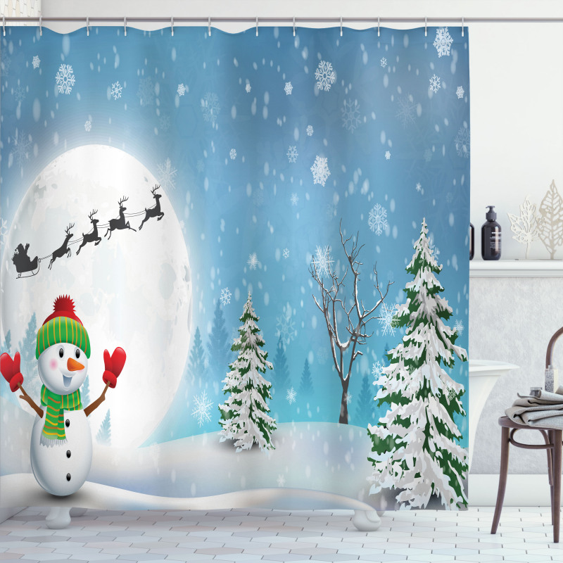 Jolly Snowman Santa Shower Curtain