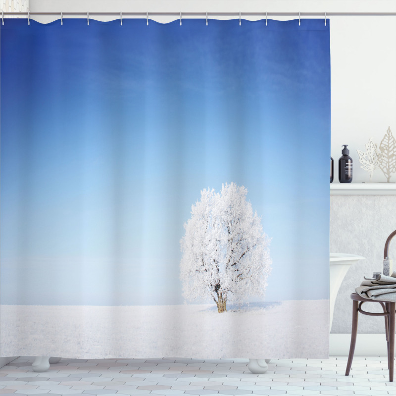 Alone Tree Snowy Field Shower Curtain
